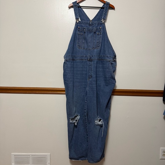 Old Navy Baggy Wide Leg Distressed Denim Bib Overalls Women’s Plus Size 24 Blue - Picture 9 of 9